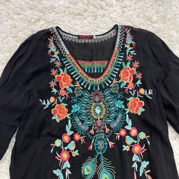 Johnny Was Black Embroidered V Neck Tunic - Picture 3 of 6